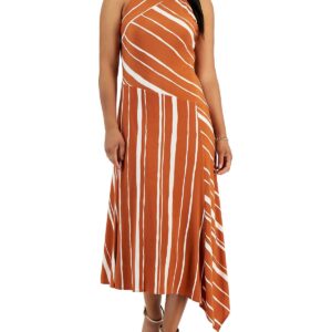 Womens Asymmetric Striped Halter Dress