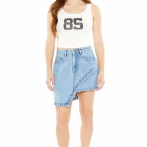 Women's Asymmetrical Denim Mini Skirt in Medium Denim Small