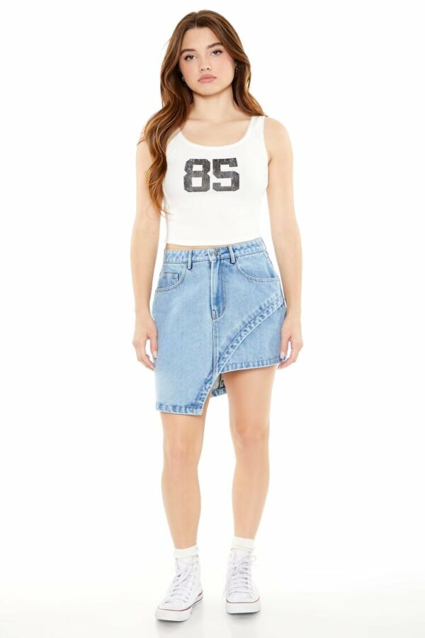 Women's Asymmetrical Denim Mini Skirt in Medium Denim Small