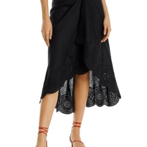 Womens Asymmetrical Eyelet Wrap Skirt