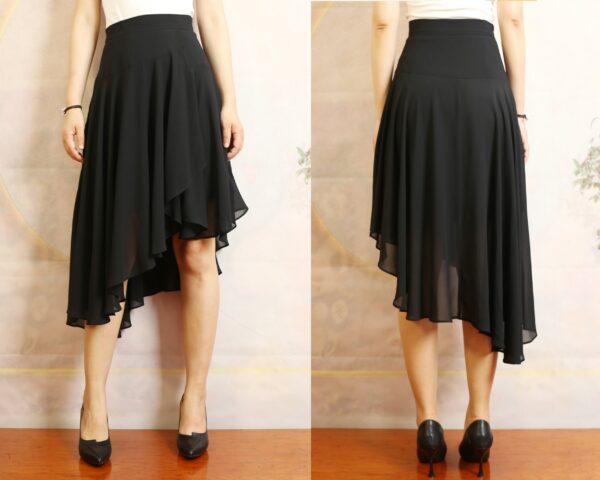 Women's Asymmetrical Skirt, Chiffon High Waist Customized Summer Black Skirt(Q1040