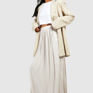 Womens Basics High Waisted Jersey Knit Maxi Skirt - Beige - 4