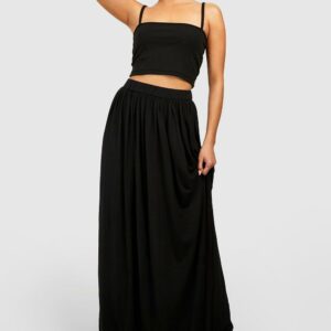 Womens Basics High Waisted Jersey Knit Maxi Skirt - Black - 10