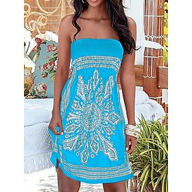 Women's Beach Dress Resort Wear Beach Wear Mini Dress Print Hot Elegant Graphic Strapless Sleeveless Standard Fit Daily Going out Orange red Red 2023 Summer Sp