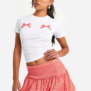 Womens Bengaline Gingham Puffball Bubble Skirt - Red - 10, Red