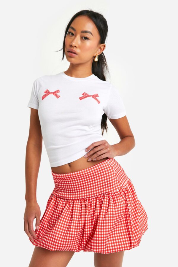 Womens Bengaline Gingham Puffball Bubble Skirt - Red - 8