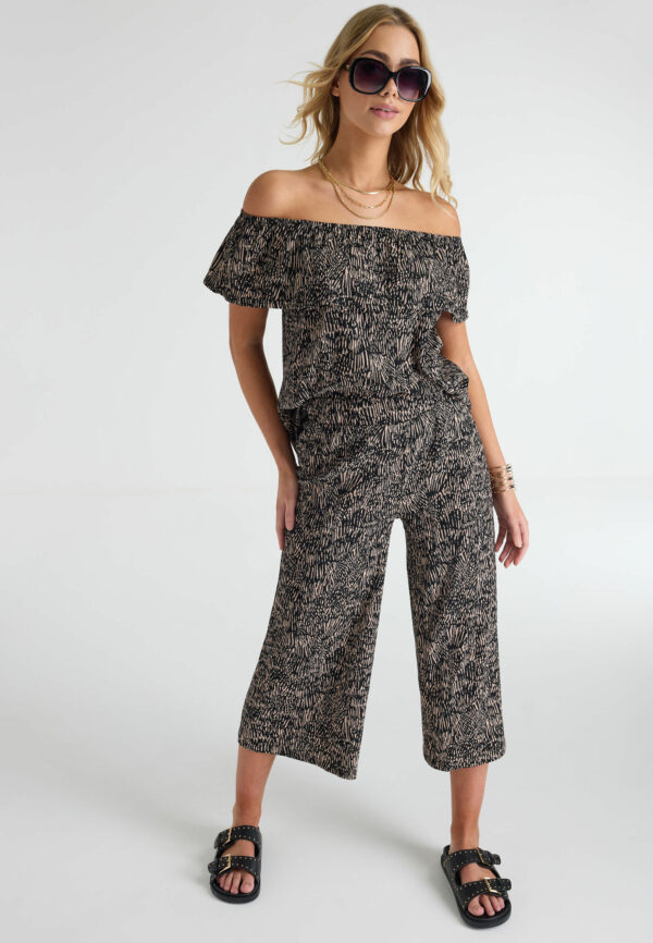 Womens Black Abstract Print Culottes