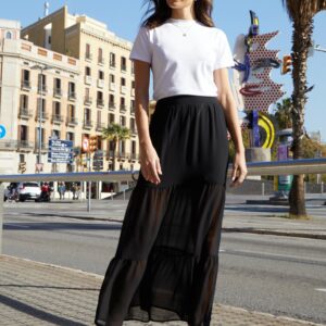 Women's Black Chiffon Tiered Frill Maxi Skirt