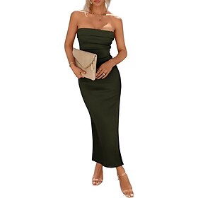 Women's Black Dress Maxi Dress Backless Date Vacation Streetwear Maxi Strapless Sleeveless Black White Coffee Color