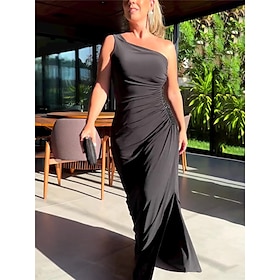 Women's Black Dress Prom Dress Party Dress Drawstring Split One Shoulder Sleeveless Wedding Guest Vacation Black Summer Spring