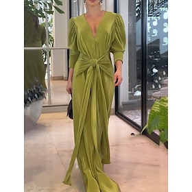 Women's Black Dress Prom Dress Party Dress V Neck Long Sleeve Wedding Guest Green Spring Fall