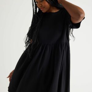 Womens Black Frill Sleeve T-shirt Dress