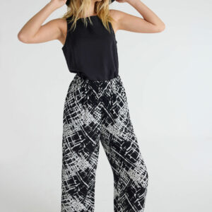 Womens Black Marble Print Crinkle Culottes