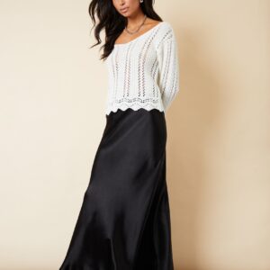 Women's Black Maxi Satin Slip Skirt