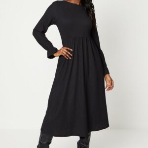 Womens Black Smock Midi Dress