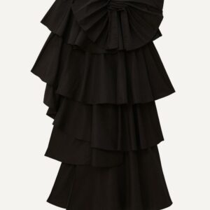 Women's Black Tiered Bow Detail Maxi-Skirt