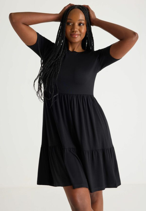 Womens Black Tiered T-shirt Dress