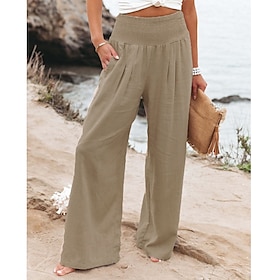 Women's Bootcut Culottes Wide Leg Side Pockets Wide Leg Baggy Mid Waist Full Length Black Summer