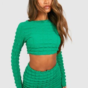 Womens Bubble Jersey Knit Backless Crop & Mini Skirt - Green - 4