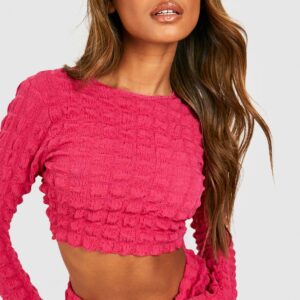 Womens Bubble Jersey Knit Backless Crop & Mini Skirt - Pink - 8