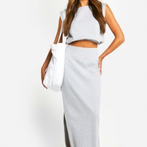 Womens Bubble Split Midi Skirt - Grey - 6