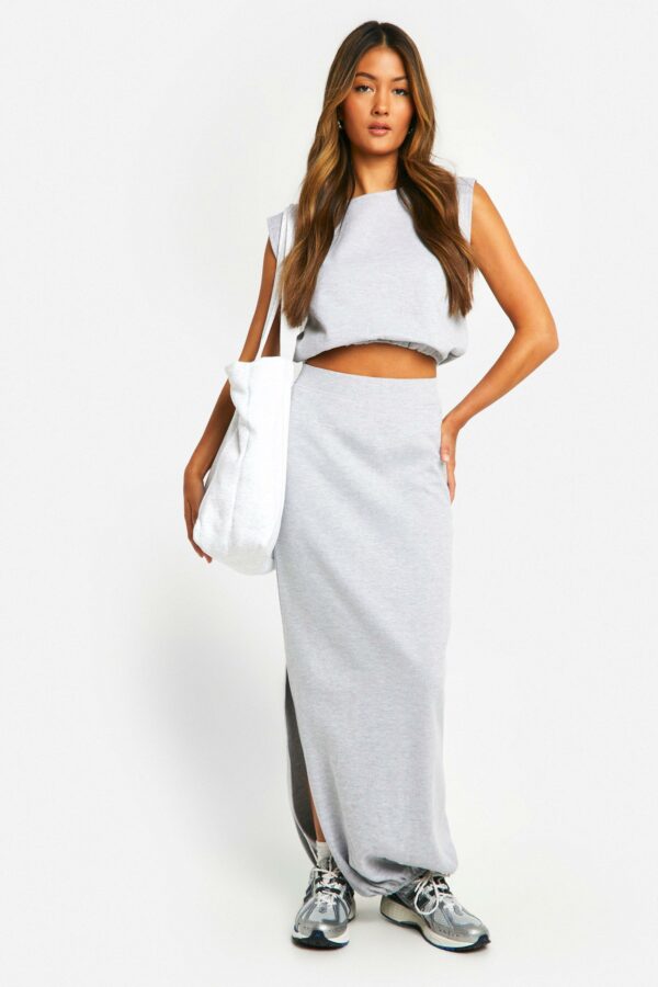 Womens Bubble Split Midi Skirt - Grey - 6