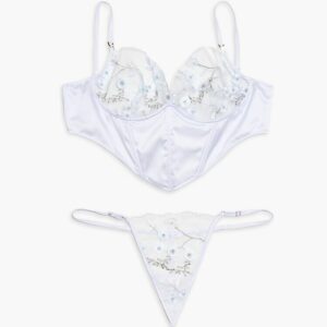 Women's Bustier Bra & Panty Lingerie Set in White, 3X