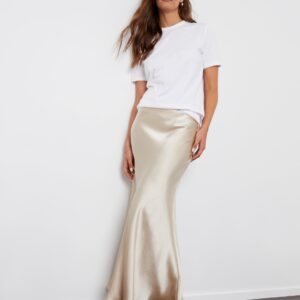 Women's Champagne Maxi Satin Slip Skirt