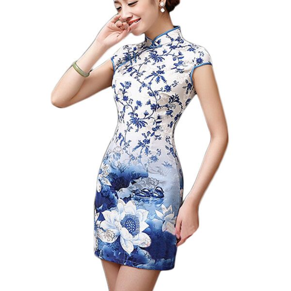 Womens Chinese Lotus Pattern Cheongsam Qipao Dress - Large