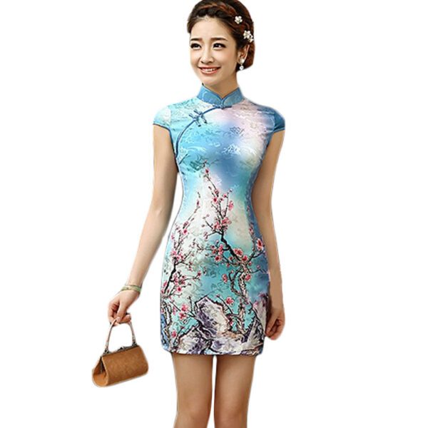 Womens Chinese Wintersweet Pattern Cheongsam Qipao Dress - Large