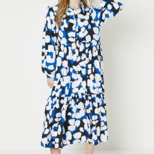 Womens Cobalt Animal Smock Midi Shirt Dress