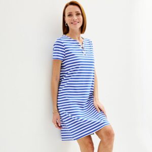 Women's Croft & Barrow® Knit Lace-Up Neck T-Shirt Dress, Size: XS, Blue Classic Stripe