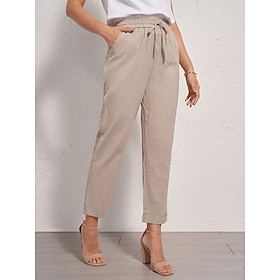 Women's Culottes Linen Blend Wide Leg Full Length Khaki Summer