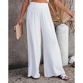 Women's Culottes Wide Leg Wide Leg Linen Pants Full Length Faux Linen Baggy Micro-elastic Mid Waist Fashion Casual Weekend Black White S M