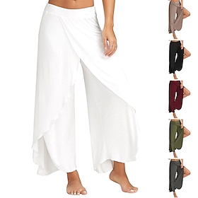 Women's Culottes Wide Leg Wide Leg Ruffle Layered Split Basic Mid Waist Yoga Black Summer