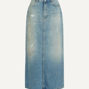 Women's Distressed Denim Maxi Skirt