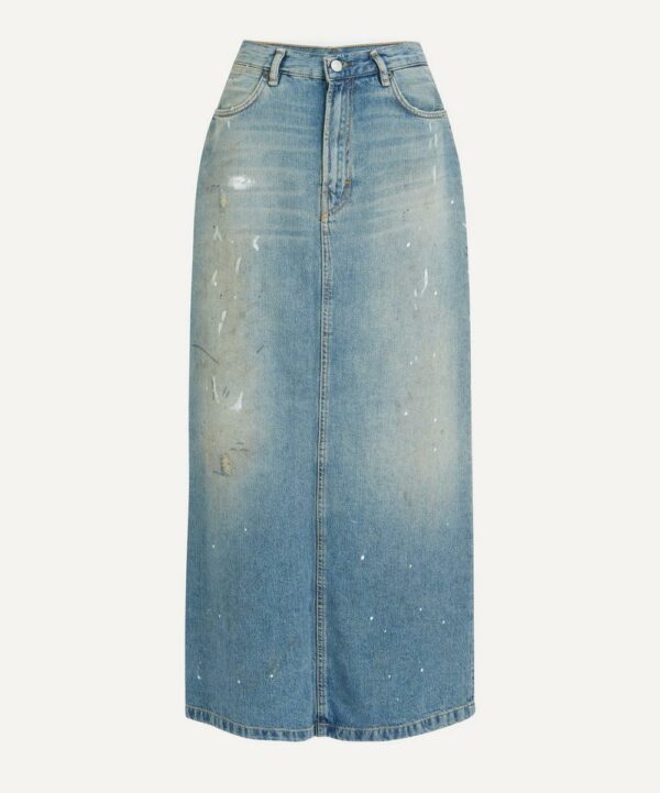 Women's Distressed Denim Maxi Skirt