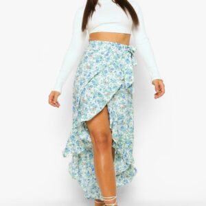 Womens Ditsy Floral Woven Frill Maxi Skirt - White - 2