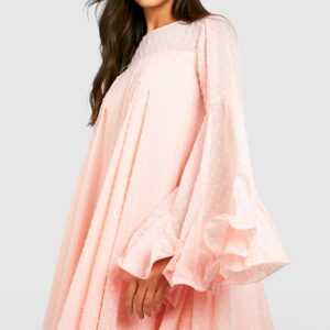 Womens Dobby Mesh Pleated Detail Smock Dress - Pink - 10