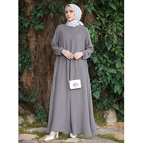 Women's Dress Abaya Kaftan Dress Dubai Islamic Arabic Arabian Muslim Ramadan Solid Color Adults' Dress