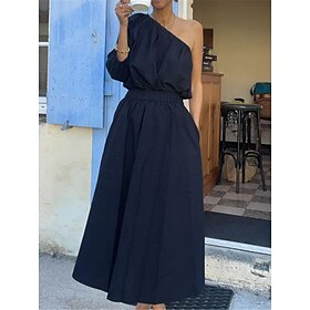 Women's Dress Set Casual Dress Skirt Set Swing Dress Outdoor Office Fashion Modern Pocket Maxi Dress One Shoulder 3/4 Length Sleeve Plain Loose Fit Summer