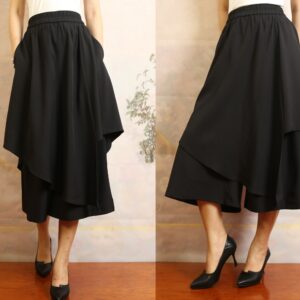 Women's Elastic Waist Skirt Pants/Cropped Pants/Yoga Pants/Black Pants/Oversized Pants/Asymmetrical Trousers(K1058