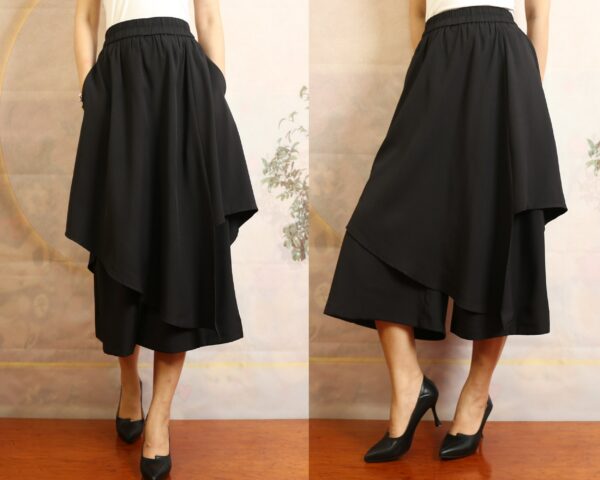 Women's Elastic Waist Skirt Pants/Cropped Pants/Yoga Pants/Black Pants/Oversized Pants/Asymmetrical Trousers(K1058