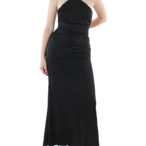 Womens Embellished Halter Evening Dress