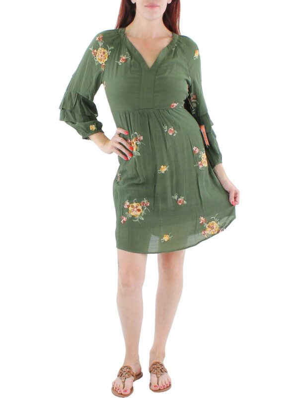 Womens Embroidered Peasant Shift Dress