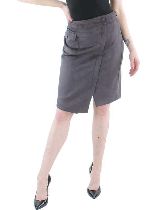 Womens Faux Suede Cargo Asymmetrical Skirt