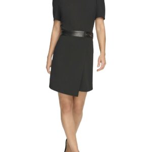 Womens Faux Wrap Polyester Sheath Dress