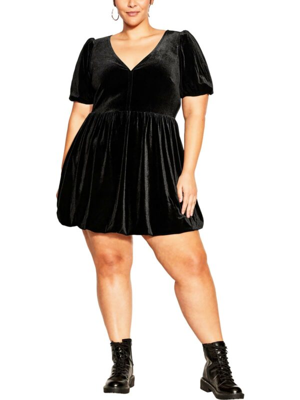 Womens Faux velvet Bubble skirt Mini Dress