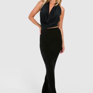 Womens Fishtail Slinky Maxi Skirt - Black - 6