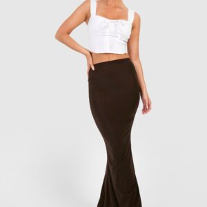 Womens Fishtail Slinky Maxi Skirt - Brown - 12